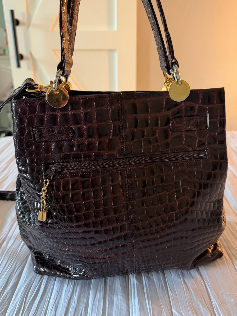 Vintage Jay Herbert New York Glossy Croc-Embossed Leather Kelly Bag - Picture 3 of 10